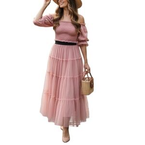 # A143  Nancy New York  Whimsical  Pink Tiered Tulle Maxi Skirt  NWT  M
